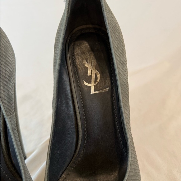 YSL Yves Saint Laurent ALIAMA Lizard Emb Suede Platform Heels US 7 Sz 37.5 Shoes - Picture 12 of 13